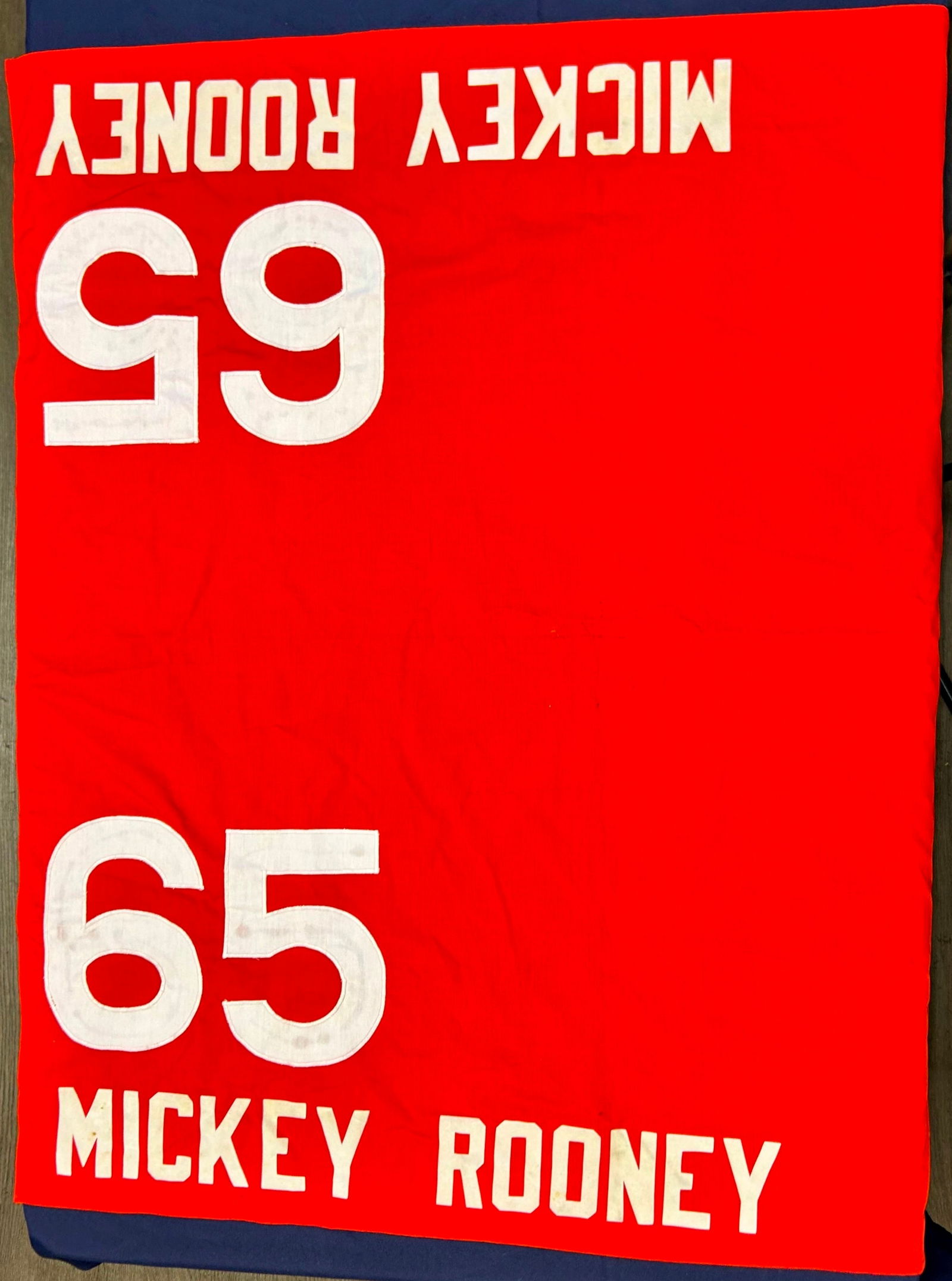 Mickey Rooney One of a Kind Saddle Cloth: A one of a kind piece - Mickey Rooney's saddle cloth. According to horse racing commentator Cot Campbell, who knew Mickey, "It started when I thought it would be cool to name a horse for him. We happe