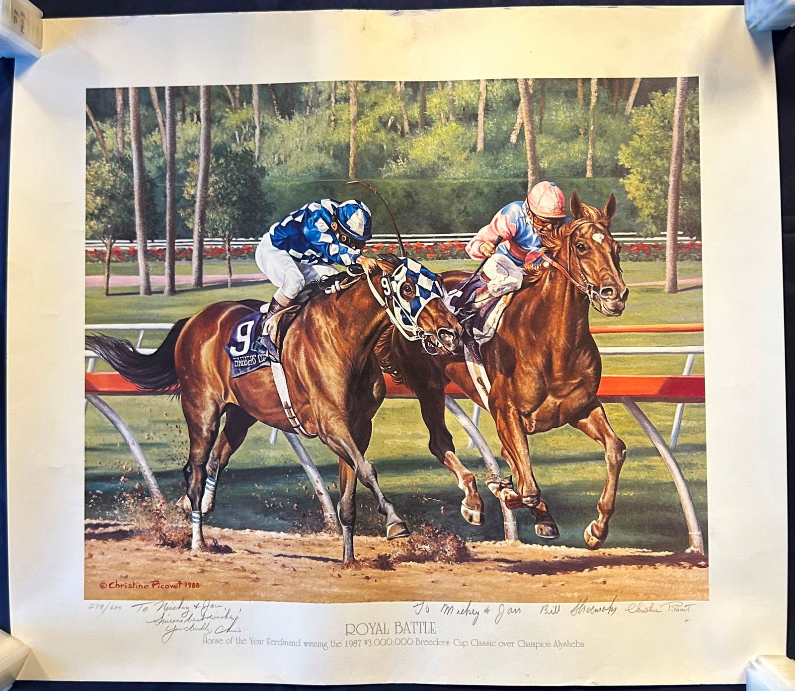 Christine Picavet 1988 Royal Battle Print Pencil Signed by Artist and Bill Shoemaker "to Mickey and (1 of 5)
