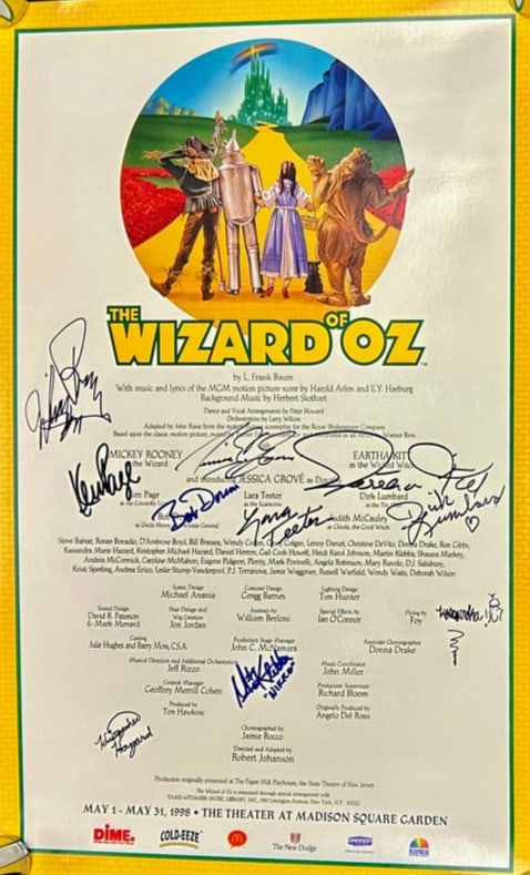 1998 Original Wizard of Oz Poster on Card Stock Autographed by Mickey Rooney, Eartha Kit and Cast (1 of 6)