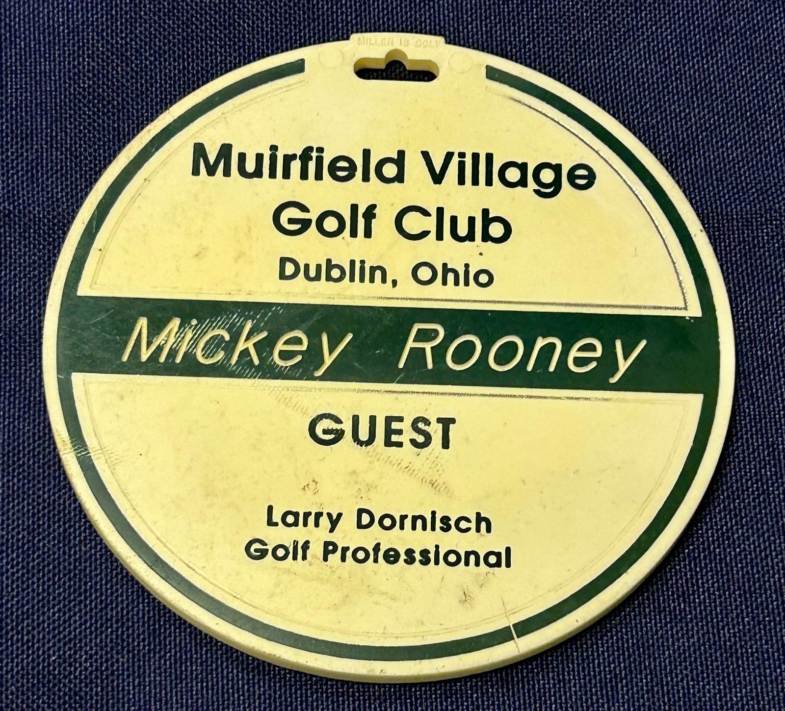 Mickey Rooney's Muirfield Village Golf Club Guest Pass: Mickey Rooney's Muirfield Village Golf Club Guest Pass made of a hard plastic composition.