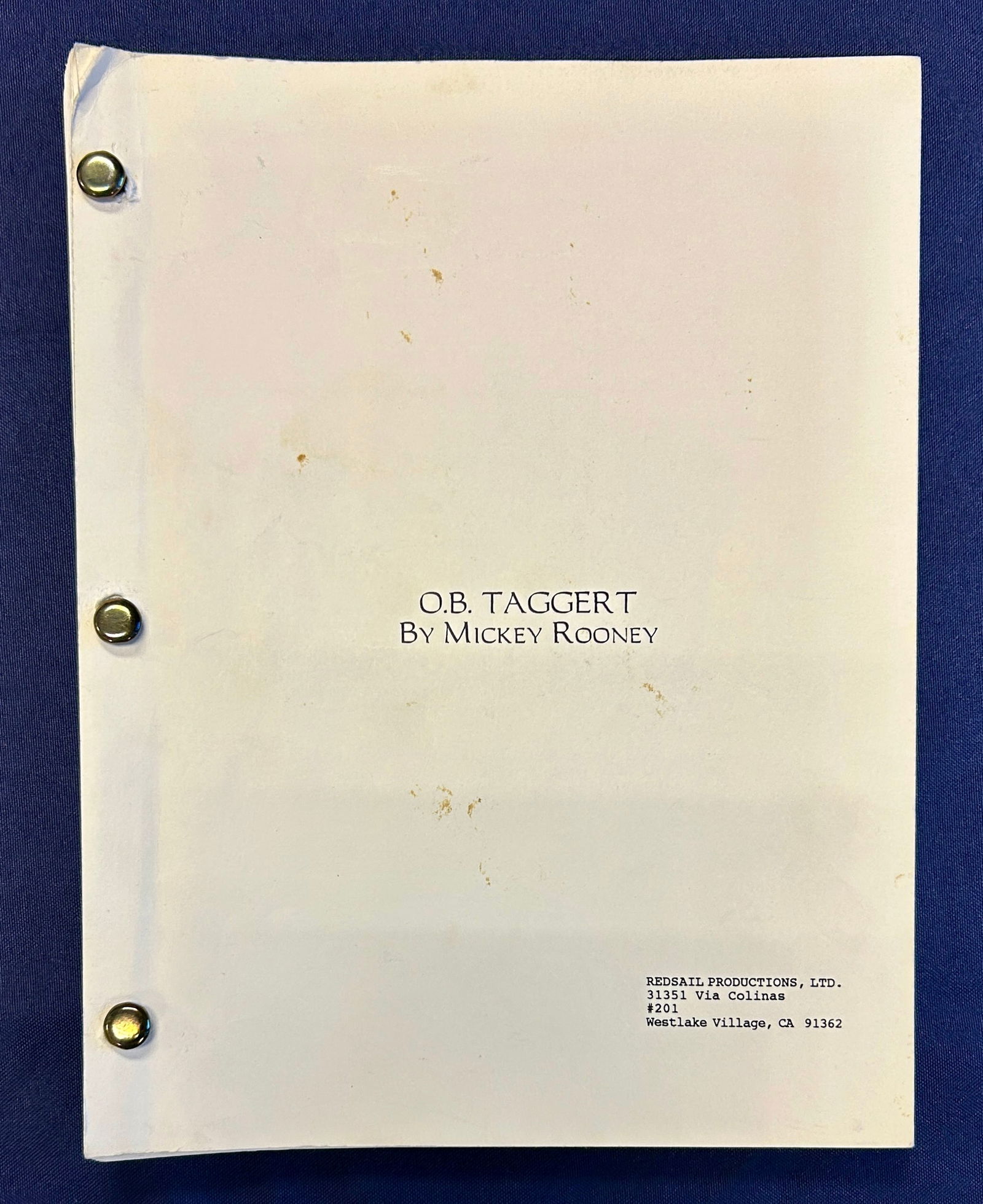 Mickey Rooney's Script: O. B. Taggert: Mickey Rooney's personal script for O.B. Taggert, written by Mickey Rooney. It became a 1995 film entitled Outlaws: The Legend of O.B. Taggart starring Ben Johnson, Mickey Rooney and Randy Travis. The