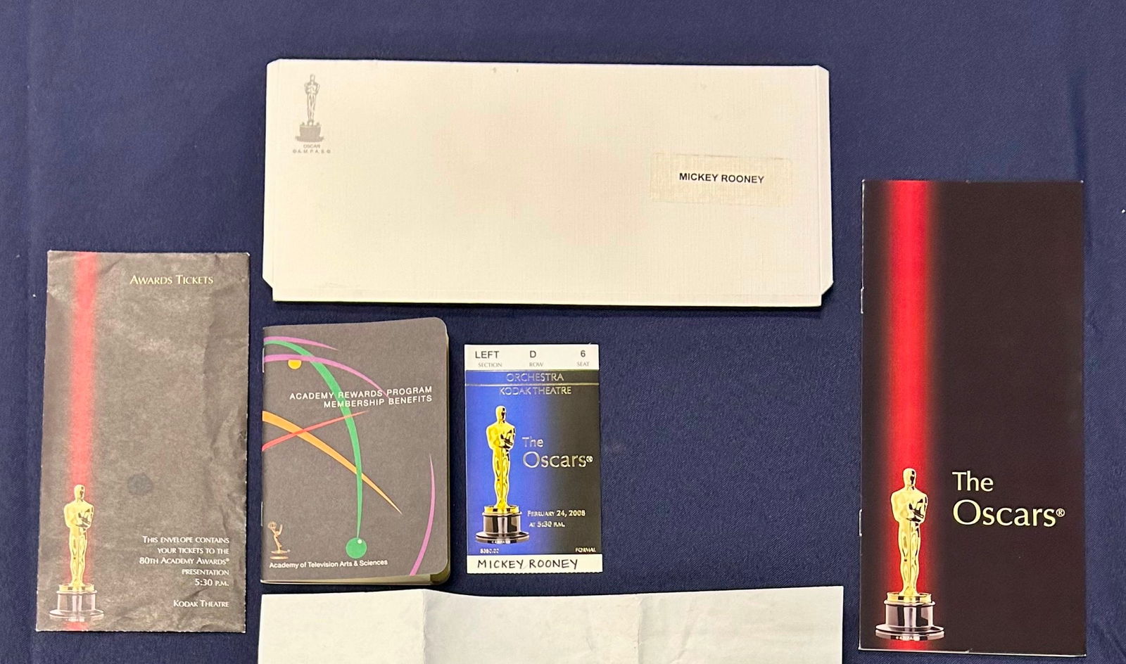Mickey Rooney's 2008 80th Annual Academy Awards Ticket & Oscars Package (1 of 3)