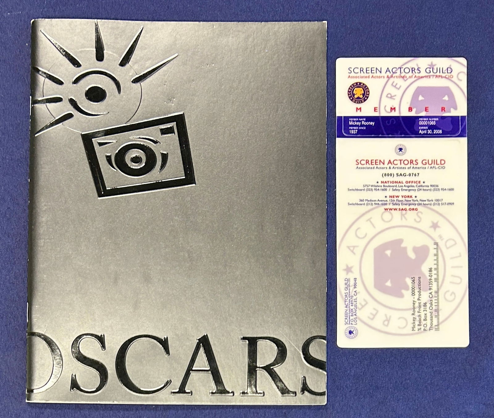 Mickey's 2006 Screen Actors Guild Member Card + 2004 76th Annual Academy Awards Program Lot (1 of 5)