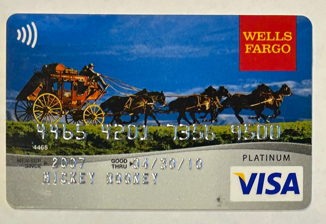 Mickey Rooney's Wells Fargo Visa Card: Mickey Rooney's Wells Fargo Visa Card. The card is not signed. 2010 Expiration.