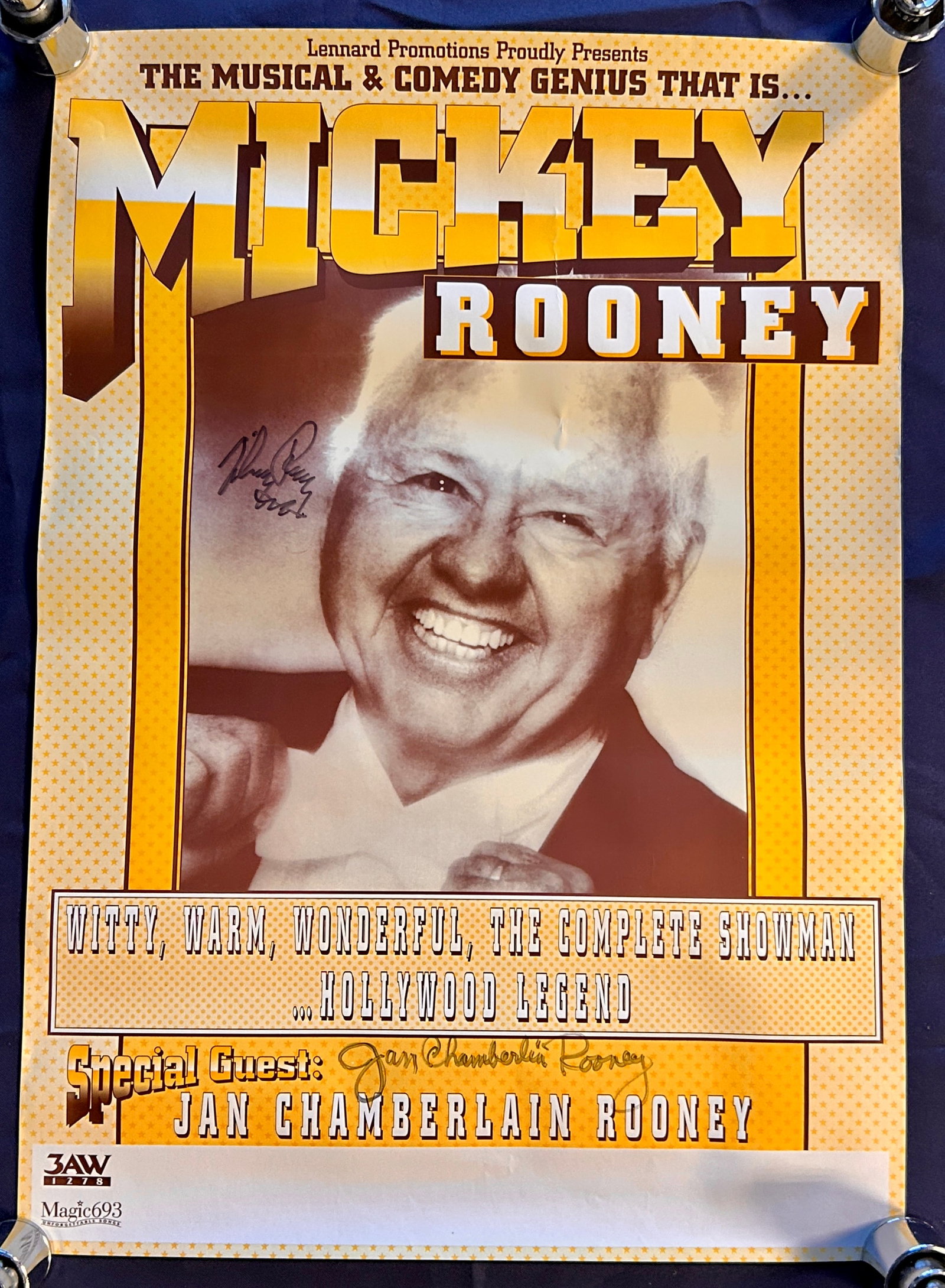 Lennard Promotions The Musical & Comedy Genius That Is...Mickey Rooney Autographed Poster: This Lennard Promotions The Musical & Comedy Genius That Is...Mickey Rooney Poster is autographed by Mickey Rooney and Jan Chamberlain Rooney.