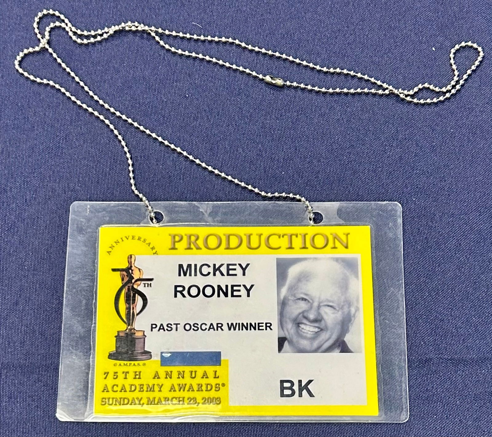 Mickey Rooney's 2003 75th Annual Academy Awards Past Oscar Winner Production Badge (1 of 3)