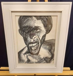 Jenik Cook Original Charcoal: Original charcoal by listed American artist Jenik Cook known for her abstract expressionist work. See photos for condition. Measures 15.75 in. W x 19.75 in . H (framed).