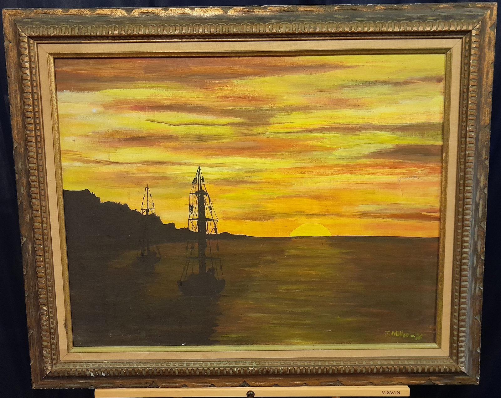 1976 John Millei Oil Painting: 1976 oil on canvas by American listed artist John Millei. Measures 34.5 in. W x 28.25 in. H (framed). Painting pre-dates Millei's abstract work and was purchased from his father's estate in Northridge