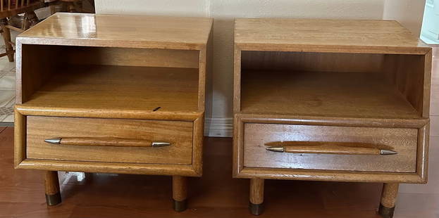 John Keal For Brown Saltman Night Stands: Bleached Mahogany 22'W X 11.6" D Top 15 3/4" D X 21 1/4" H set of 2