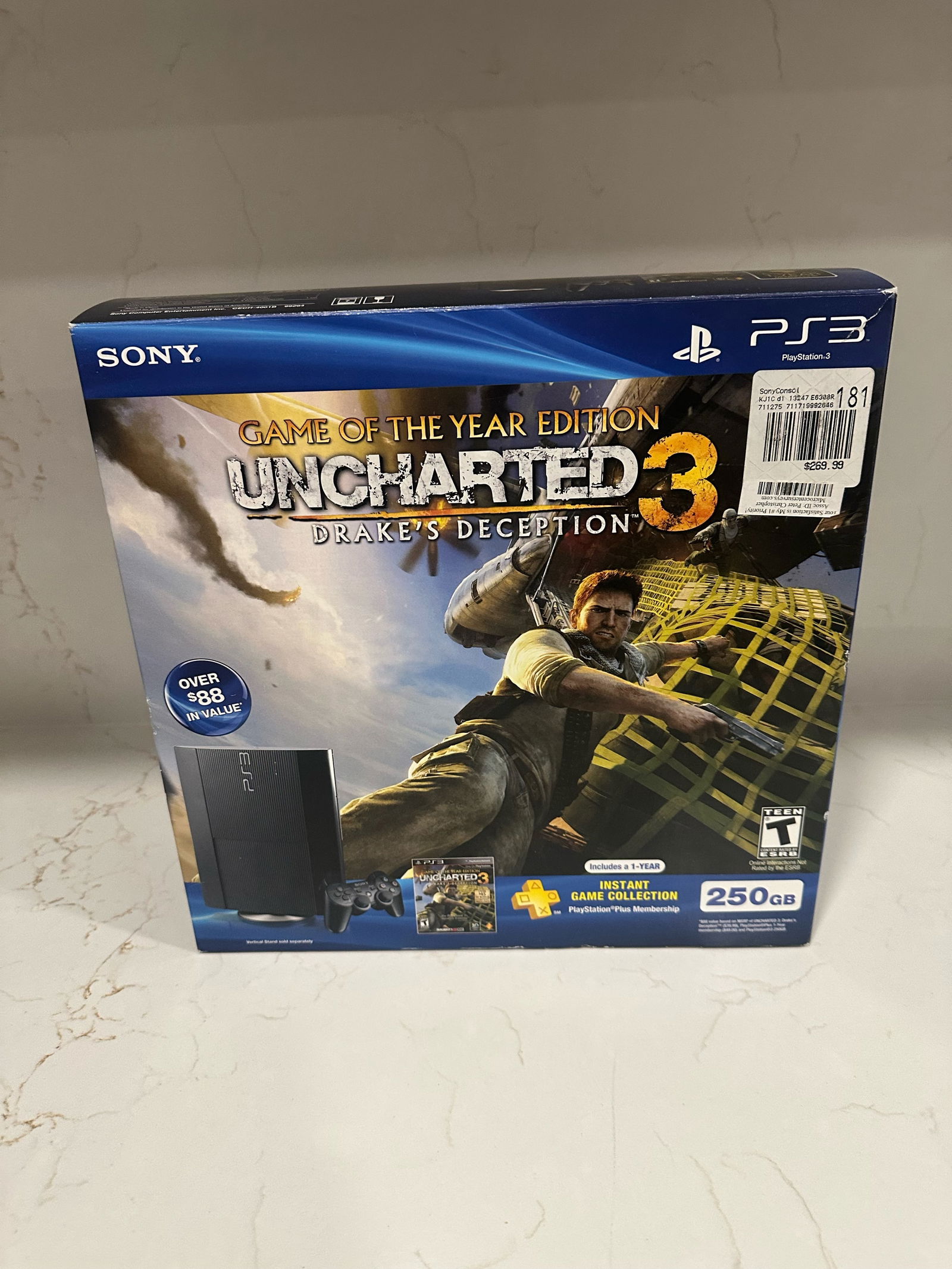 PS3 Uncharted 3 Bundle gaming console 250 gb missing controller, game included, power supply inclu (1 of 4)