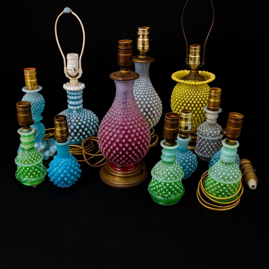 Collection of 14 Vintage Fenton Hobnail Art Glass Lamps, Multi-Color Assortment (1 of 4)