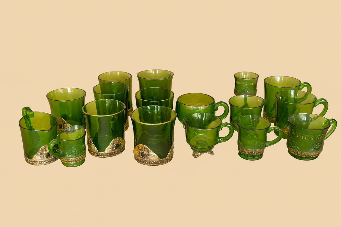 Antique Green & Gold Souvenir Glass Collection EAPG Patterrn Glass (1 of 5)