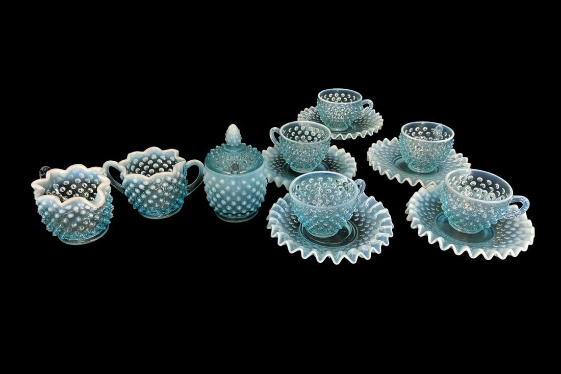 Fenton Blue Opalescent Hobnail Tea Service – 13 Pieces (1 of 4)
