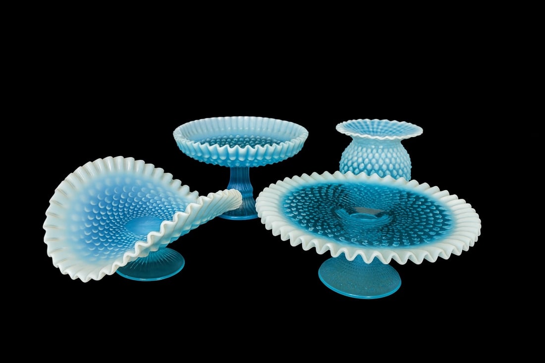 Fenton Blue Opalescent Hobnail Art Glass — 4-Piece Collection (1 of 8)