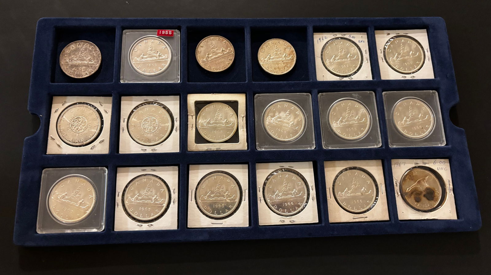 Collection of 18 Canadian Silver Dollars (1953–1967), Incl. 1965 Varieties (1 of 5)