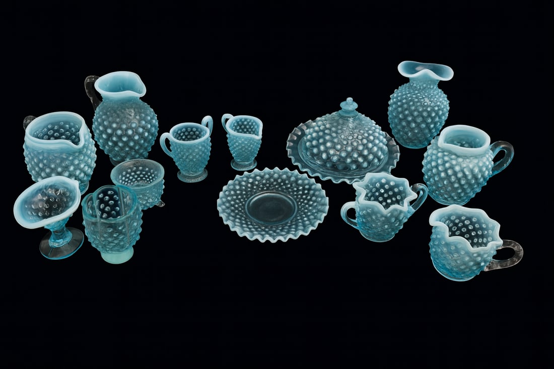 Fenton Blue Opalescent Hobnail Glass Collection (13 pcs) (1 of 7)