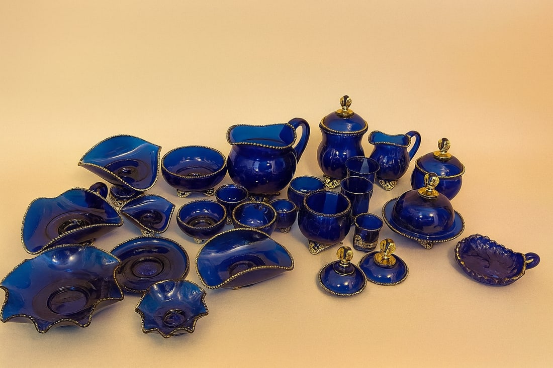 25-Piece Cobalt Blue & Gold Gilt Art Glass Collection (1 of 6)