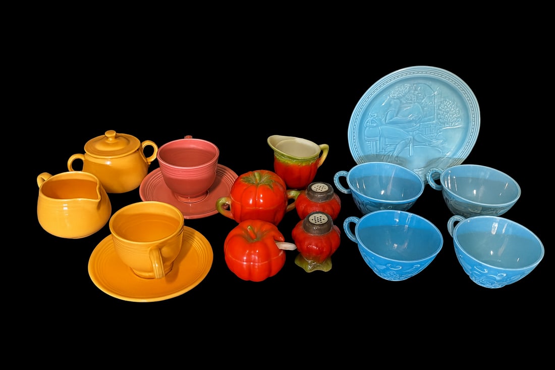 Large Mixed Pottery Lot – Fiesta Ware (6 pcs), American Potter Blue Ware (5 pcs), Tomato Ware (5 (1 of 6)