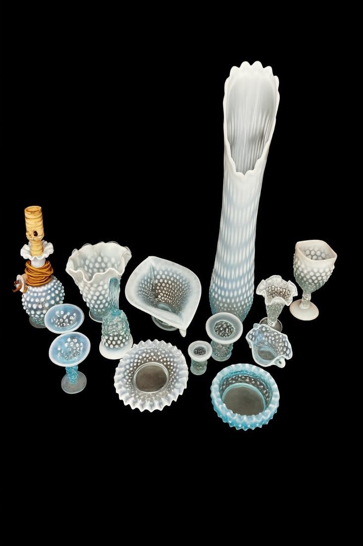 Fenton Blue Opalescent Hobnail Glass Collection — 14 Pieces (1 of 8)