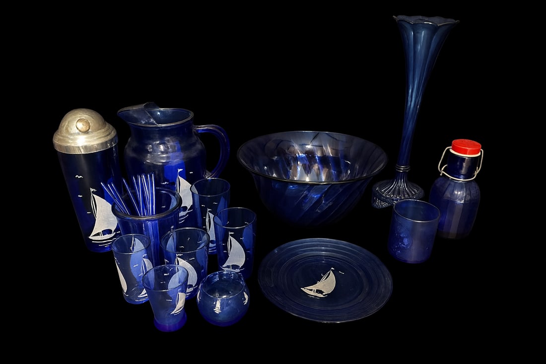 Cobalt Blue Nautical Glass Bar & Tableware Collection – 14 Pieces (1 of 7)