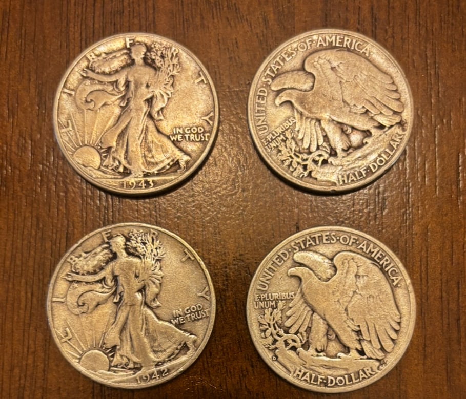 13 Walking Liberty Half Dollars – 1942 & 1943 – 90% Silver (1 of 2)