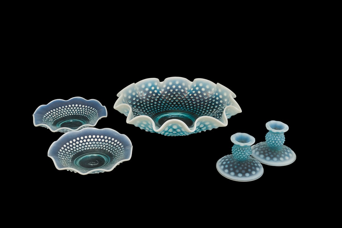 Fenton Blue Opalescent Hobnail Glass Collection – 5 Pieces (1 of 5)