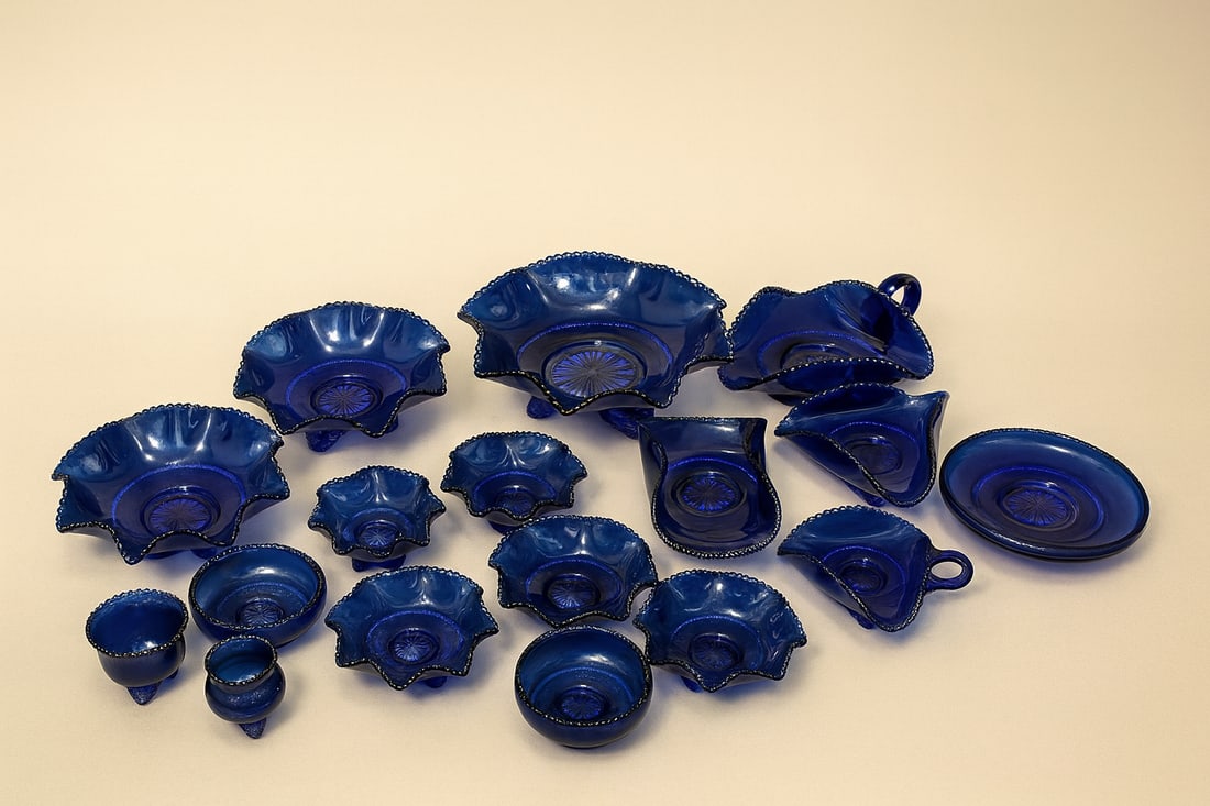 19-Piece Cobalt Blue Hobnail / Beaded Edge Glass Grouping (1 of 3)