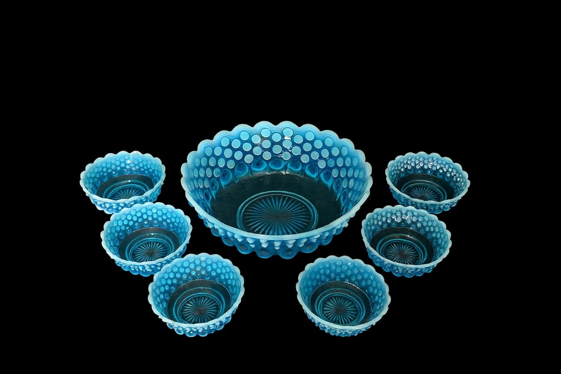 Fenton Blue Opalescent Berry Bowl Set - 8 Pieces (1 of 3)