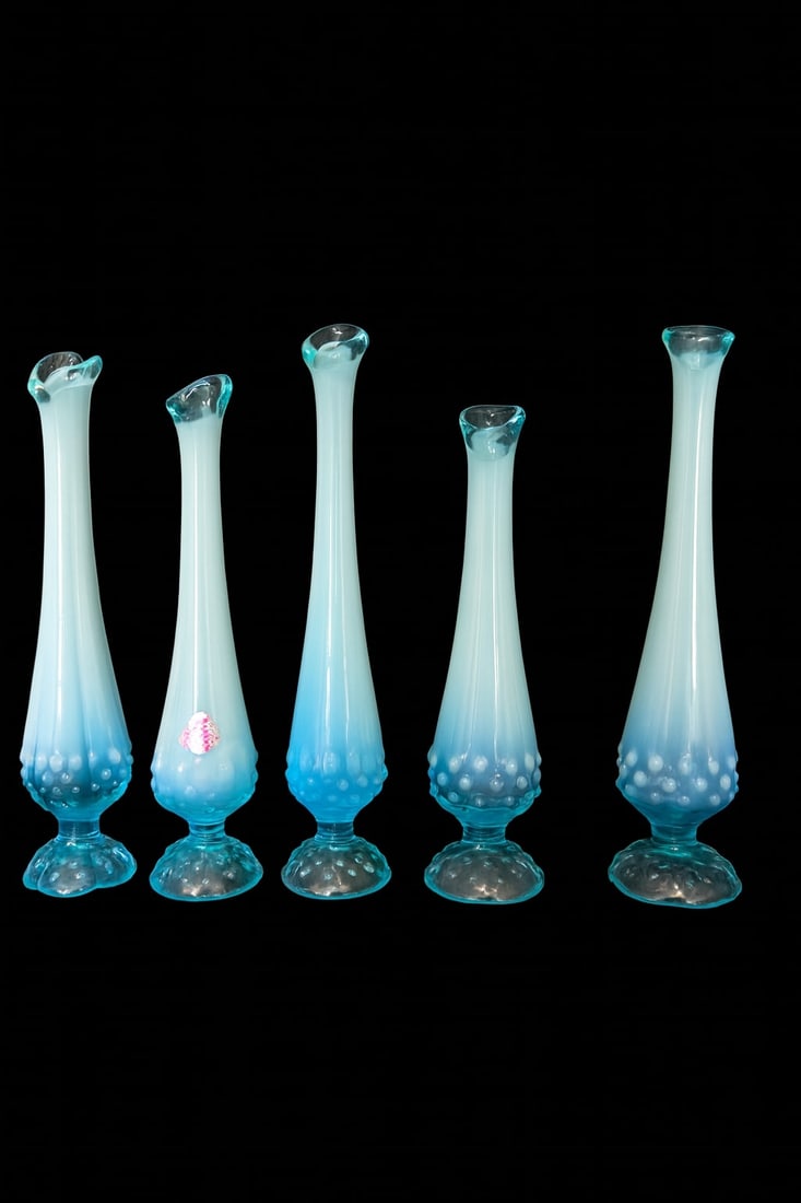 Fenton Set of 5 Blue Hobnail Bud Vases (1 of 5)