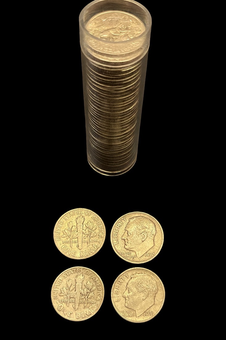 51 Roosevelt Dimes – All 1952 – Silver – Circulated (1 of 2)