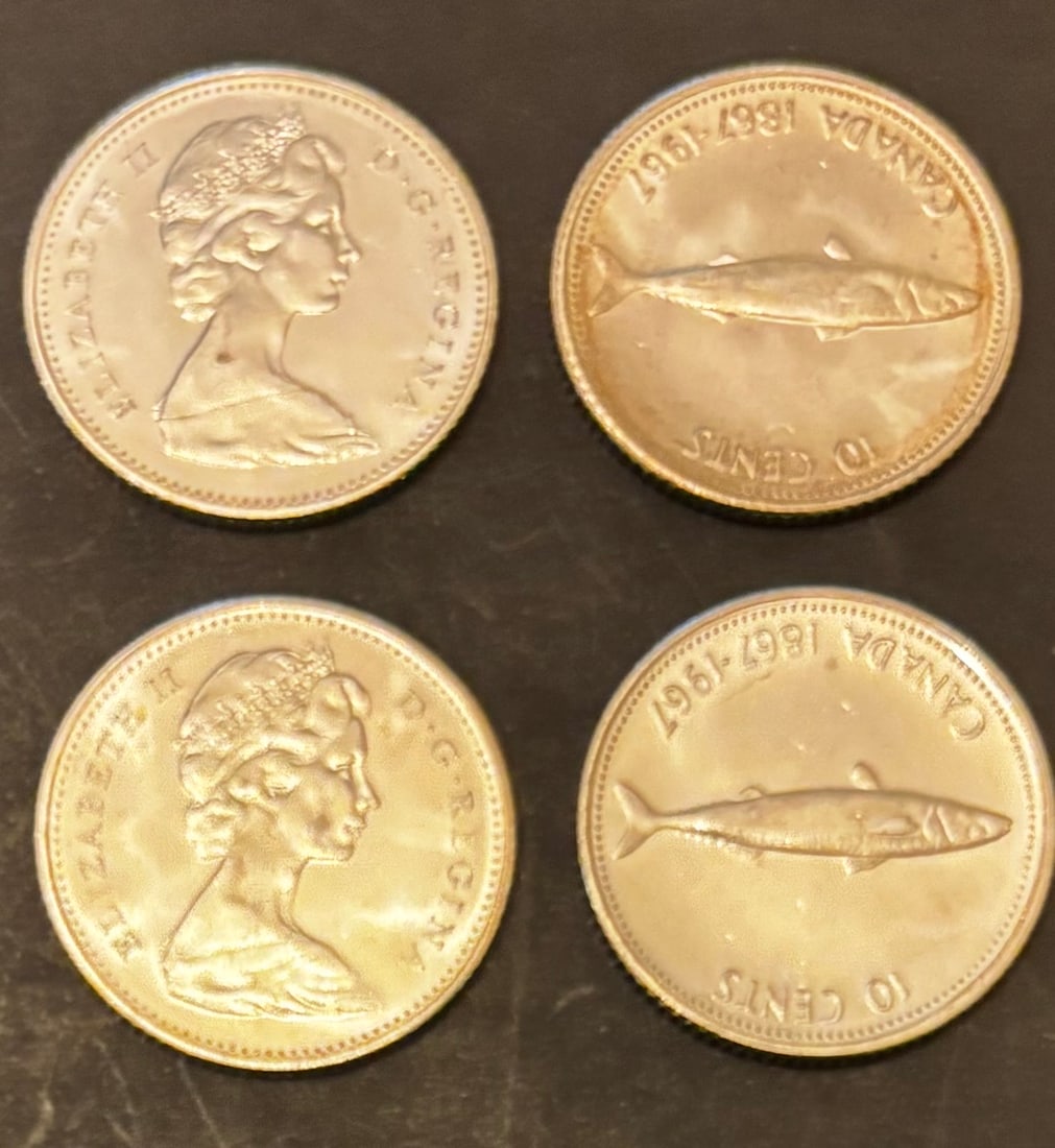 Tube of (40) 1967 Canada Centennial Silver 10-Cent Coins – Mackerel Dimes (1 of 2)