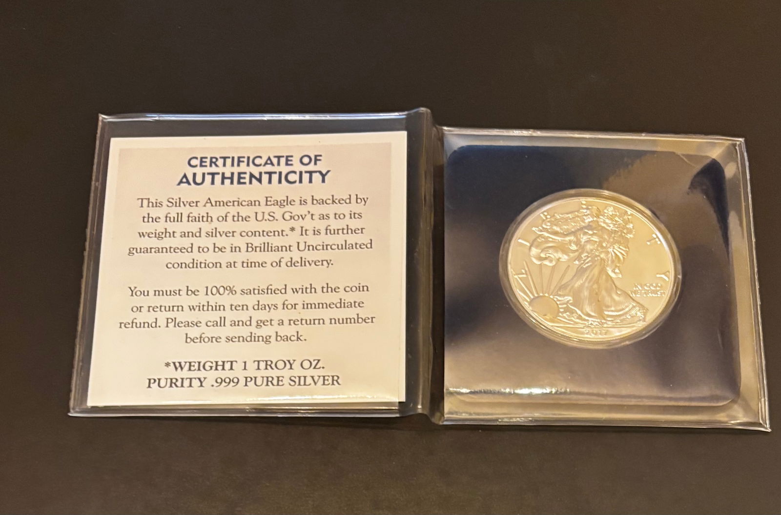 2017 American Silver Eagle – 1 oz .999 Fine Silver – BU – With COA & Capsule (1 of 3)