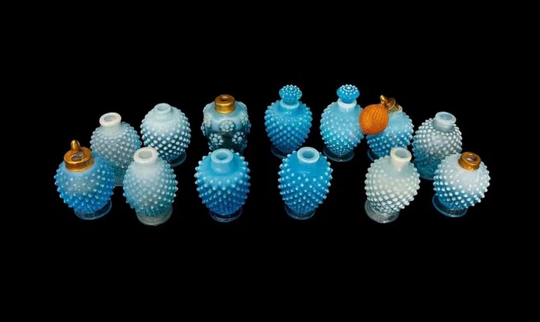 Fenton Blue Opalescent Hobnail Perfume Bottle Collection — 13 Pieces (Varying Condition) (1 of 3)