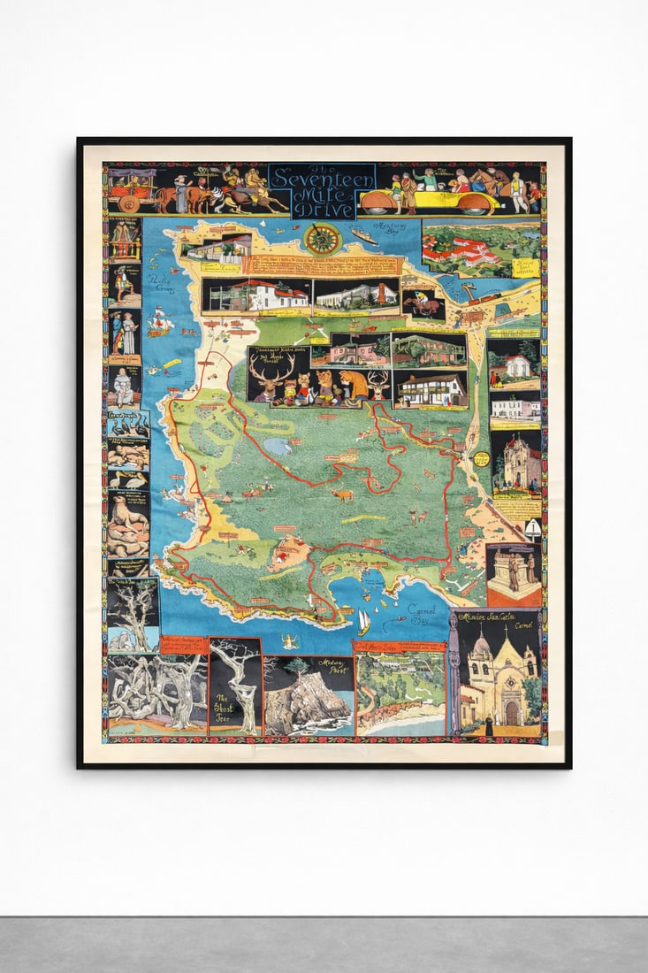 Jo Mora Illustrated Map of the Seventeen Mile Drive, Monterey Peninsula, California, Framed (1 of 4)
