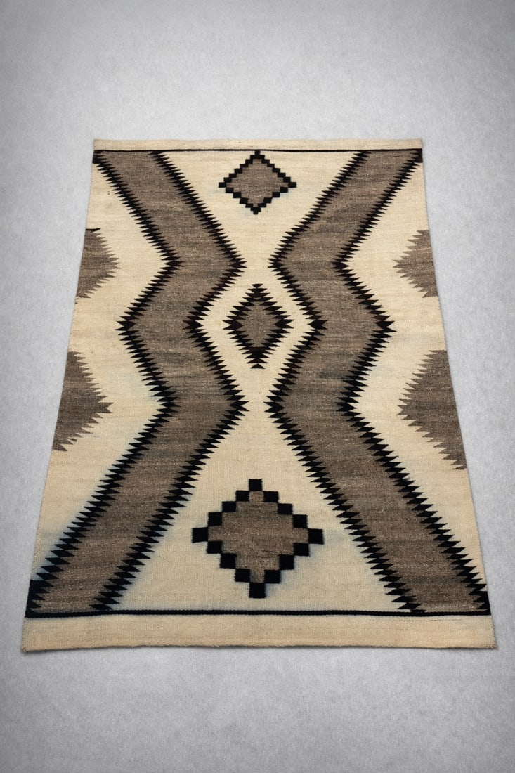 Southwestern Handwoven Wool Rug, Geometric Diamond Pattern, 78” x 45” (1 of 4)