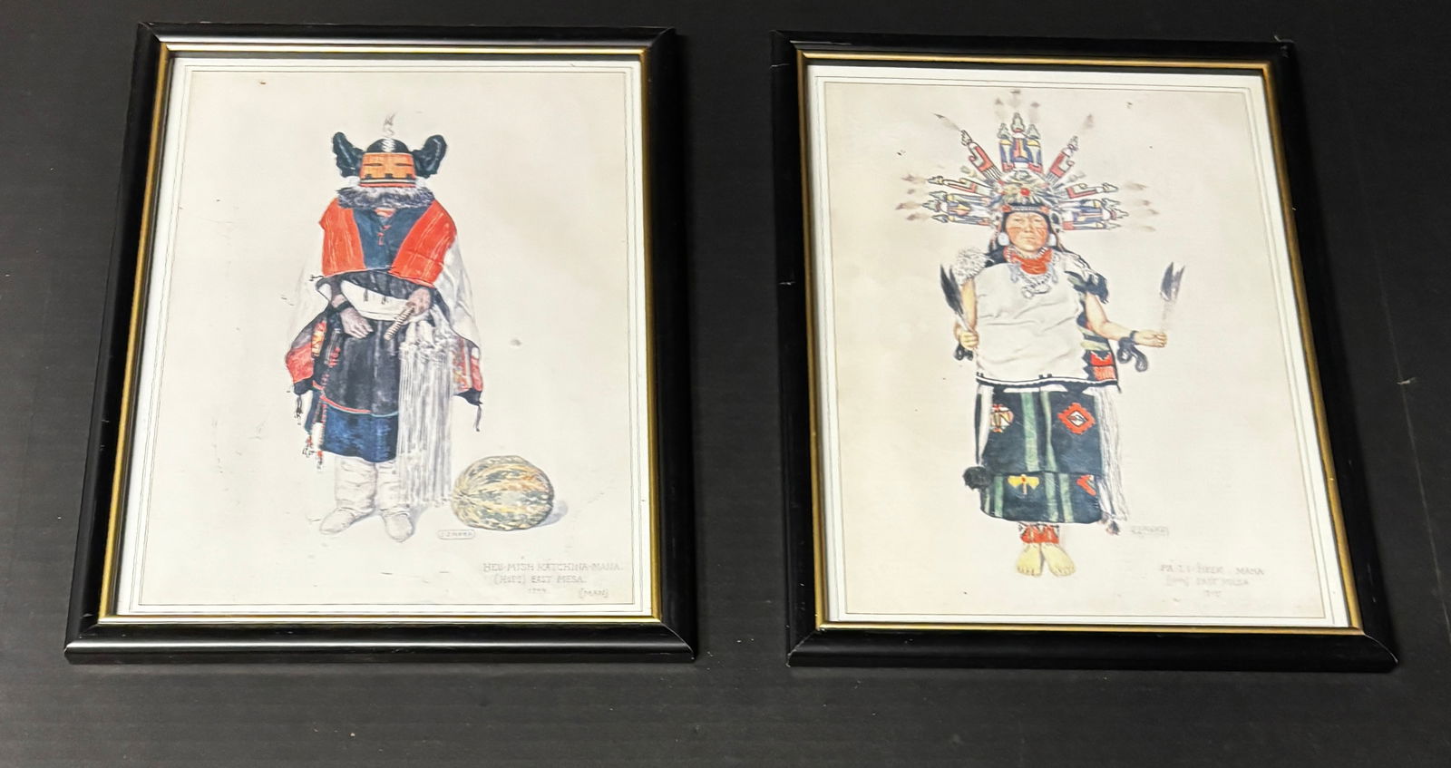 Pair of Framed Jo Mora Hopi Kachina Prints, 1904 (1 of 6)