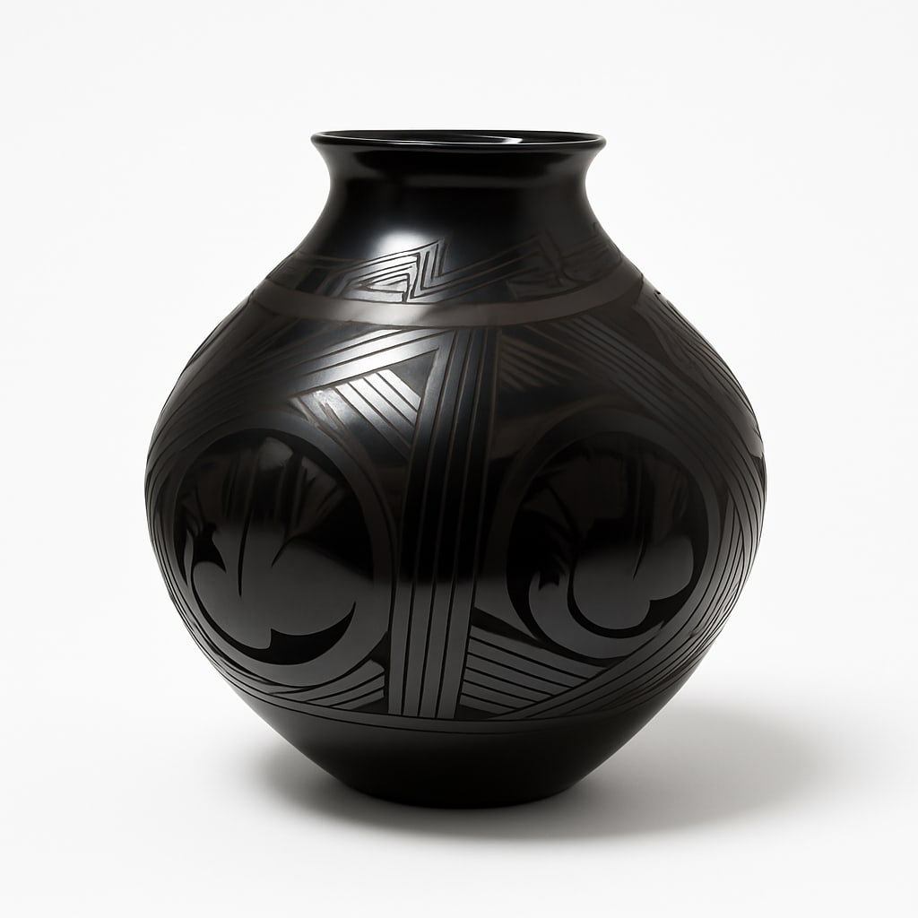 Large Navajo Etched Blackware Pot, Signed (1 of 6)