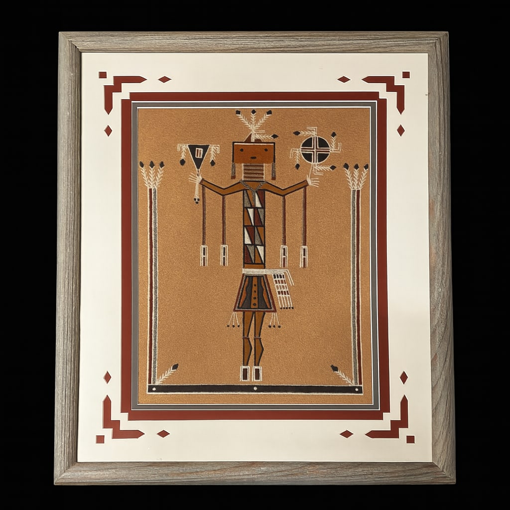 Framed Navajo Sand Painting, Signed Guy Sorrell (1 of 6)