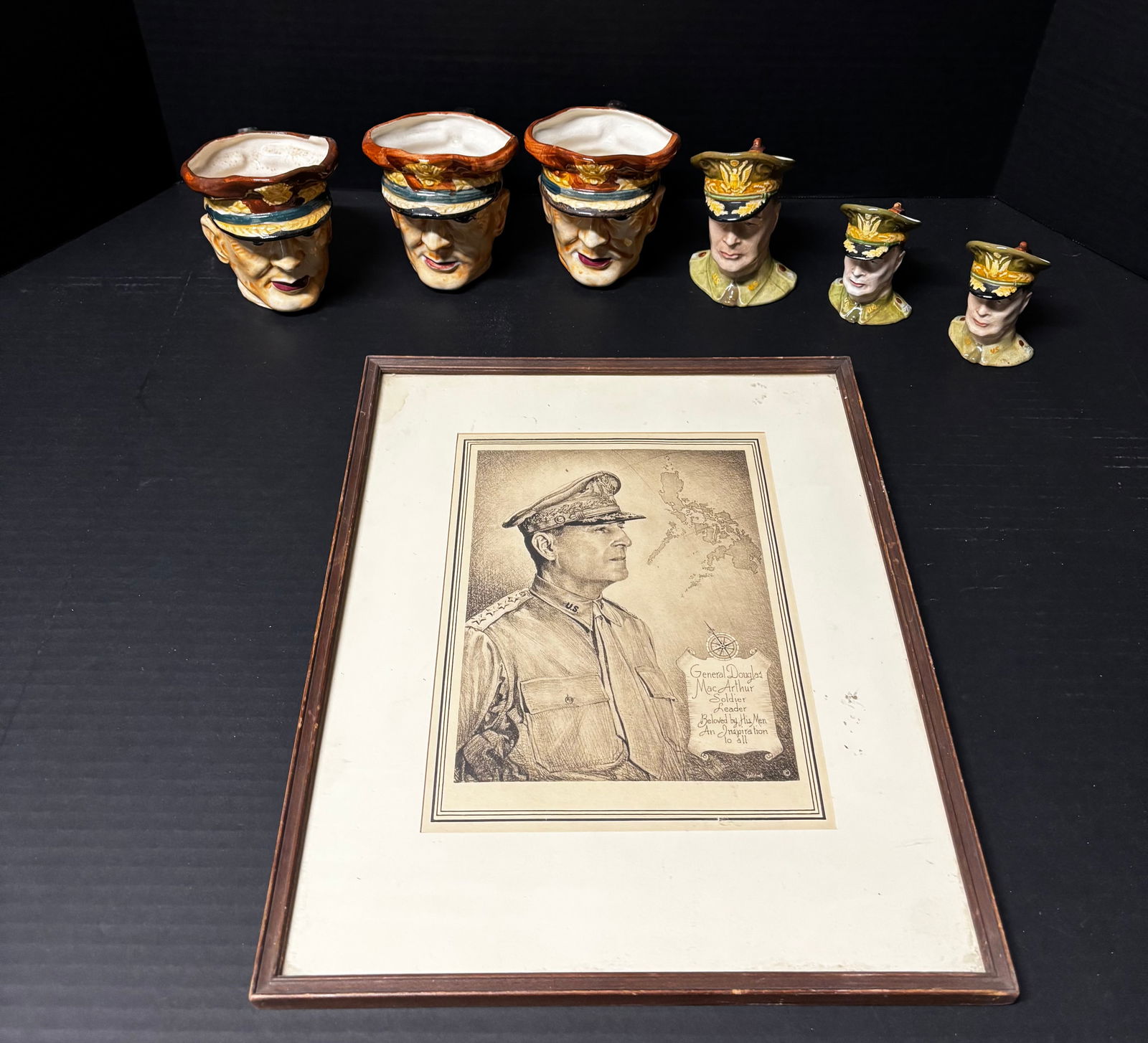 WWII General Douglas MacArthur Character Mugs (Set of 6) + Framed Portrait Print (1 of 3)
