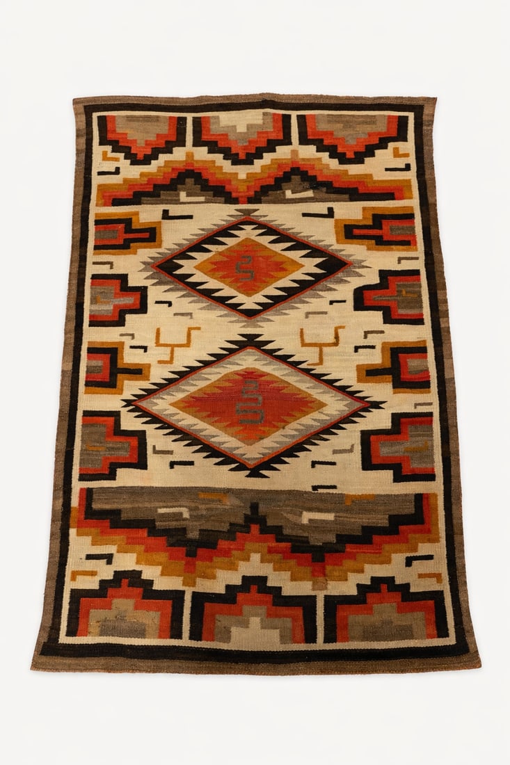 Southwestern Geometric Woven Rug, Wool, Red/Cream/Brown (1 of 3)
