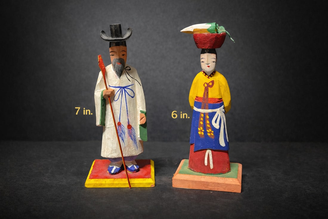 Pair of Hand-Carved & Painted Asian Wooden Figures (1 of 3)