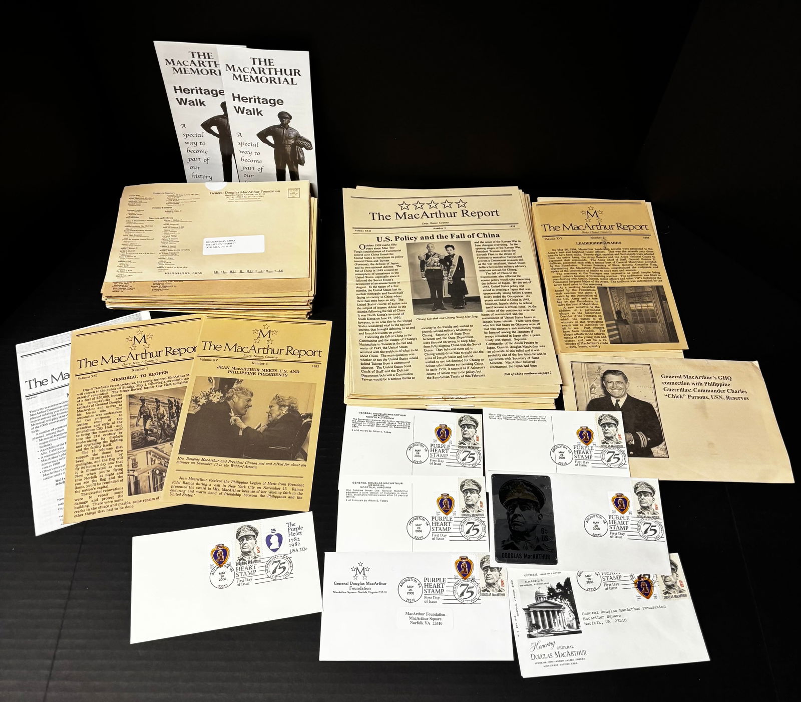 GENERAL DOUGLAS MACARTHUR EPHEMERA ARCHIVE:REPORTS, BROCHURES & COMMEMORATIVE FIRST DAY COVERS (1 of 4)