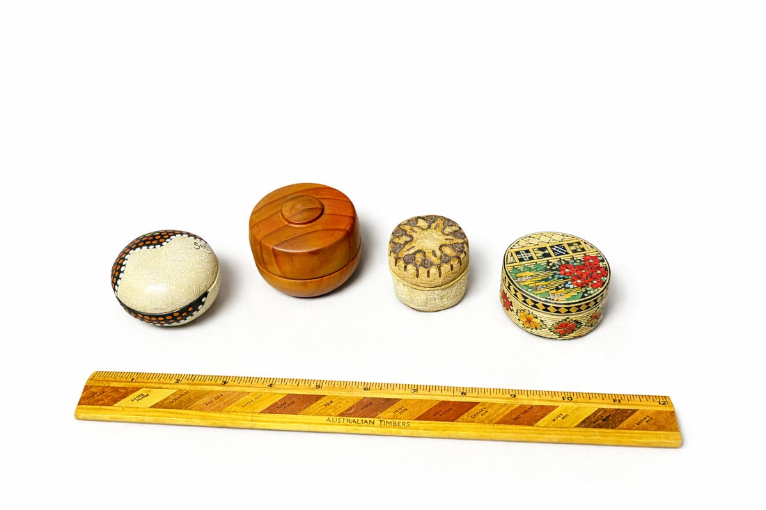 Collection of 4 Vintage Lidded Trinket Boxes & Australian Inlaid Wood Ruler (1 of 5)