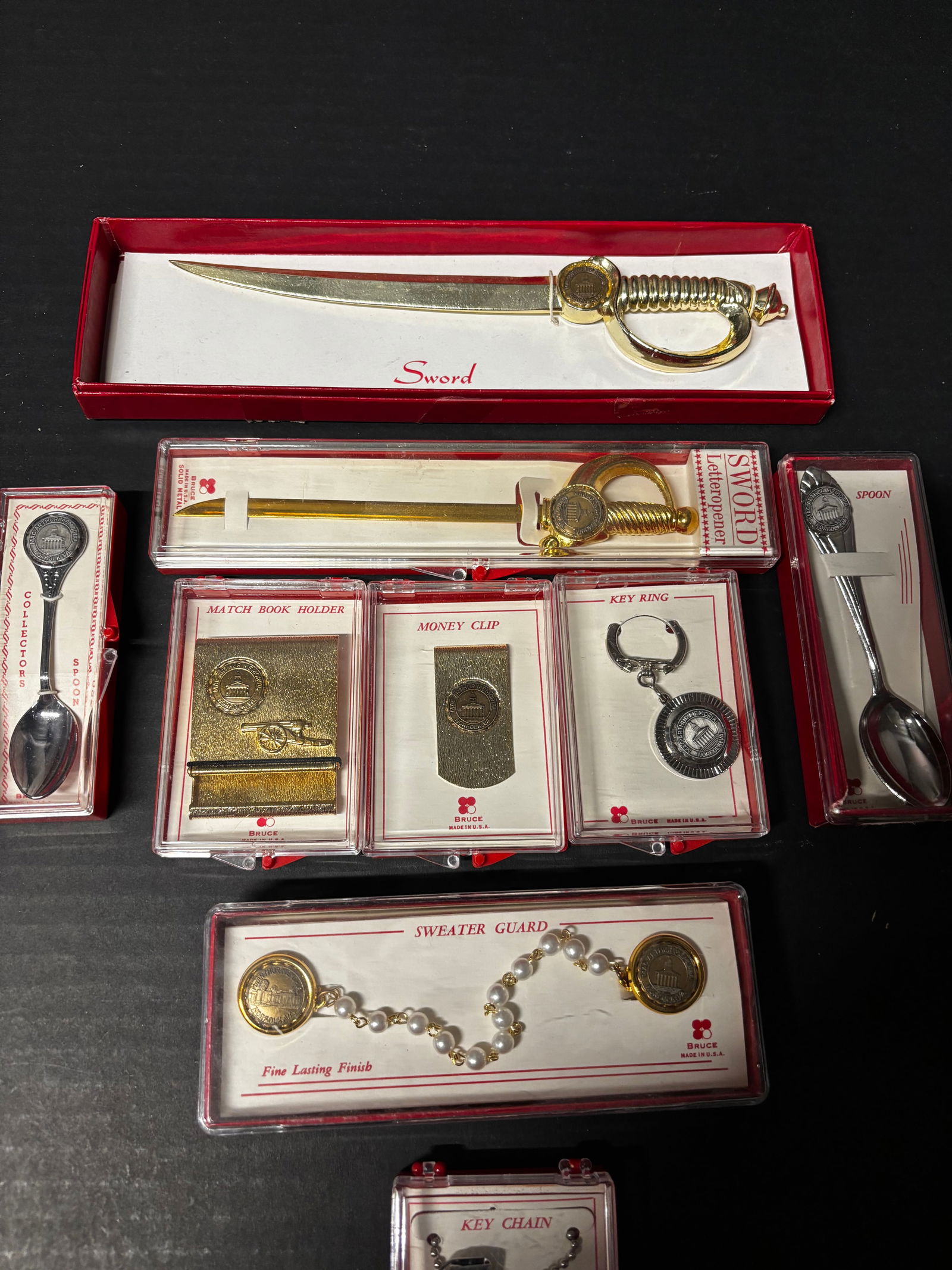 Vintage Commemorative Gift Set – Sword Letter Openers, Money Clip, Matchbook Holder, Key Rings, (1 of 3)