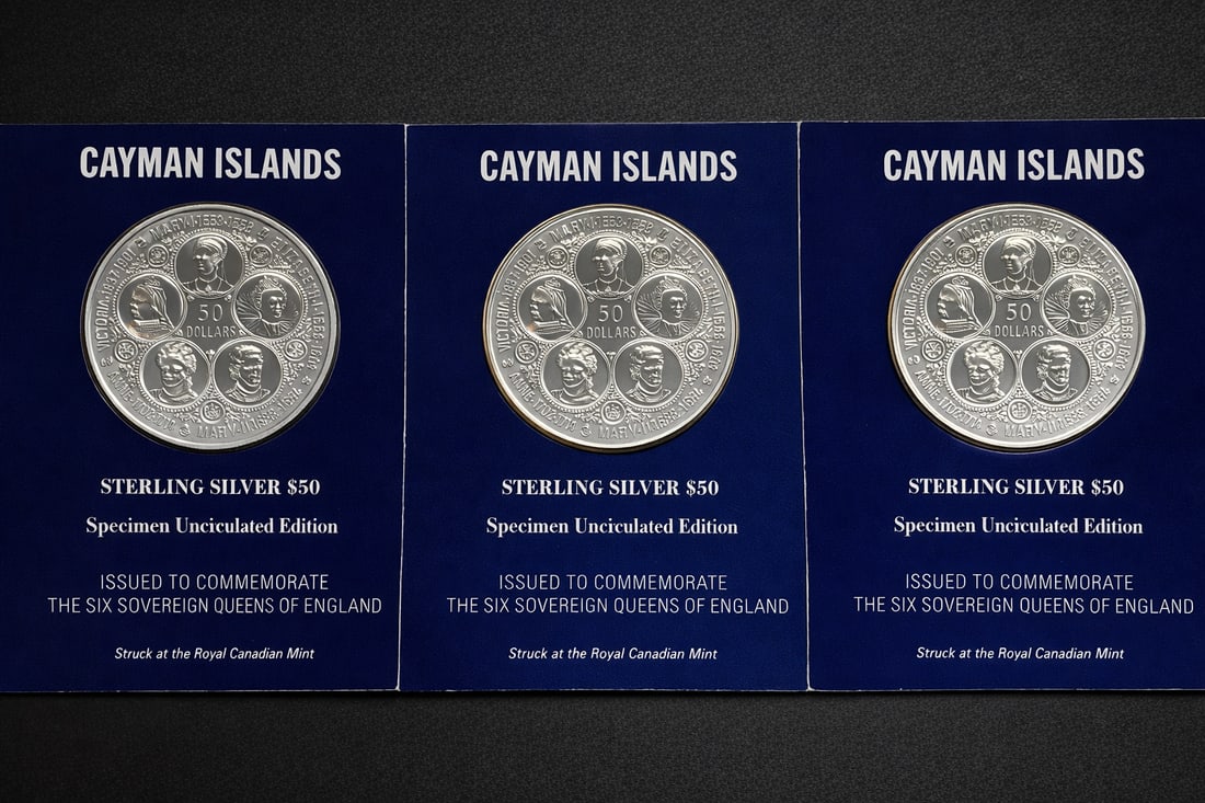 Cayman Islands 1975–1976 $50 Sterling Silver Commemorative Coin Trio (1 of 5)