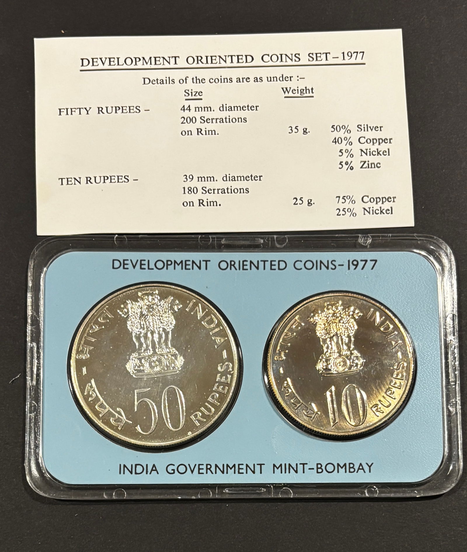 1977 India Development Oriented Coins Proof Set Bombay Mint Save For Development - 2