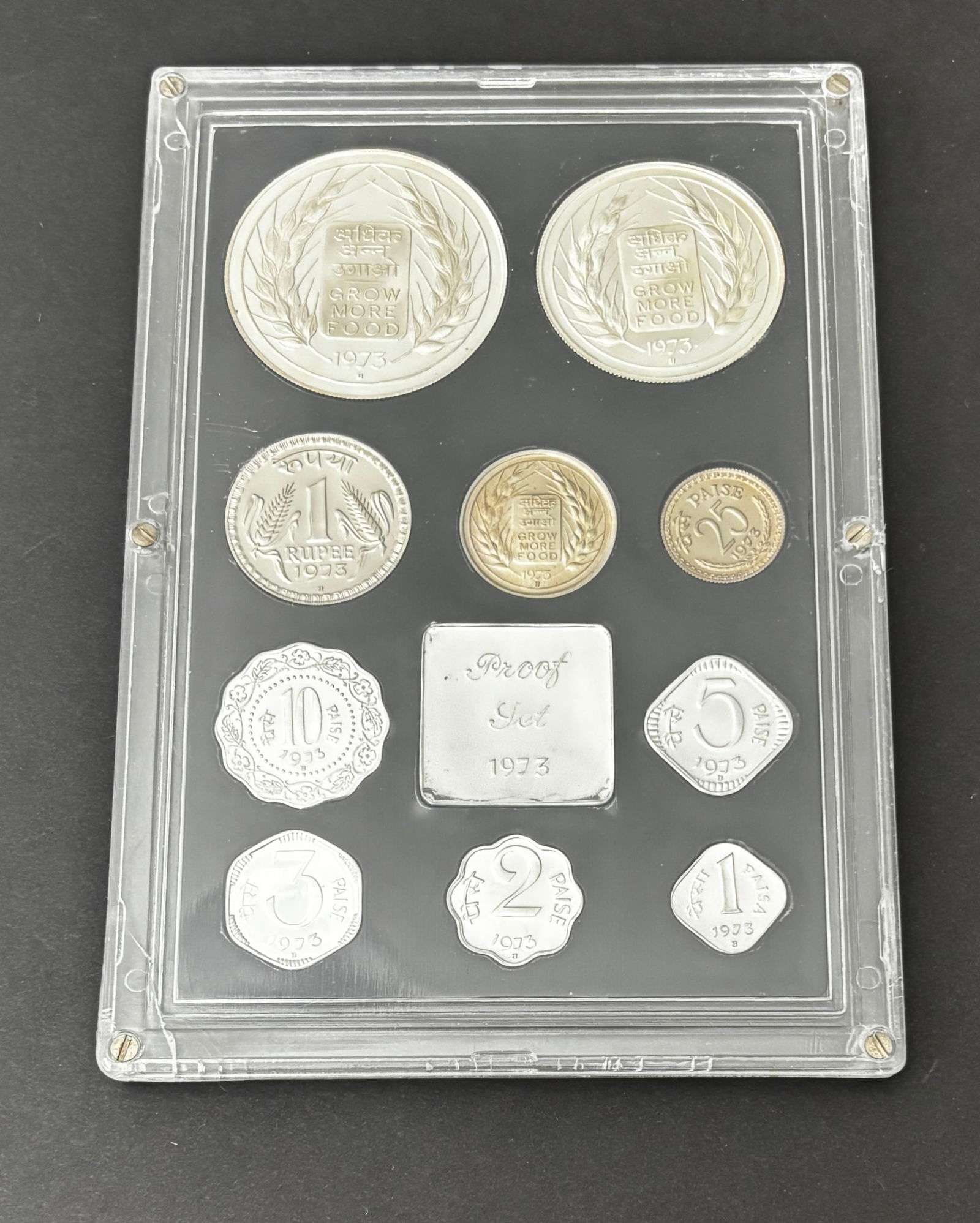 1973 India Bombay Mint Proof Coin Set With 10 & 20 Rupees Silver In Original Holder (1 of 2)