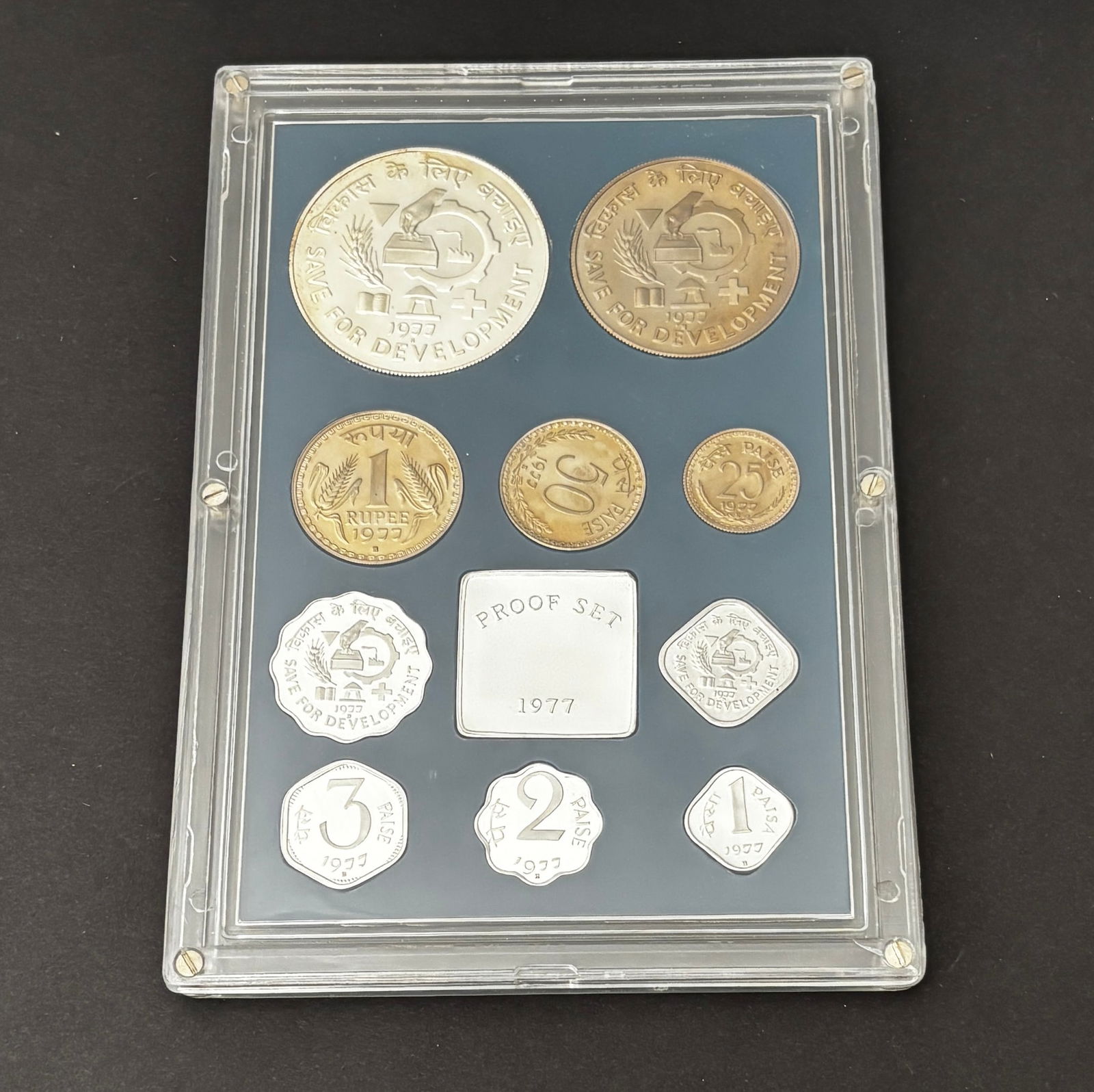 1977 India Bombay Mint Proof Coin Set With 10 & 50 Rupees Silver In Original Holder (1 of 2)