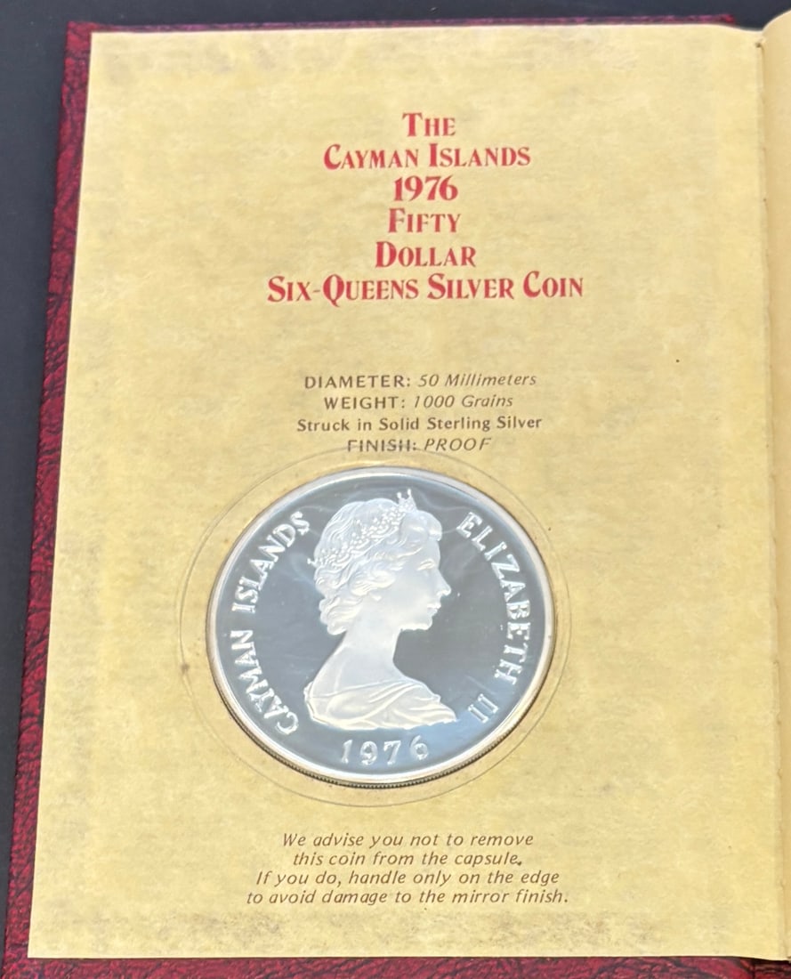 1976 Cayman Islands Six Queens Silver Coin Proof With Book & COA (1 of 3)