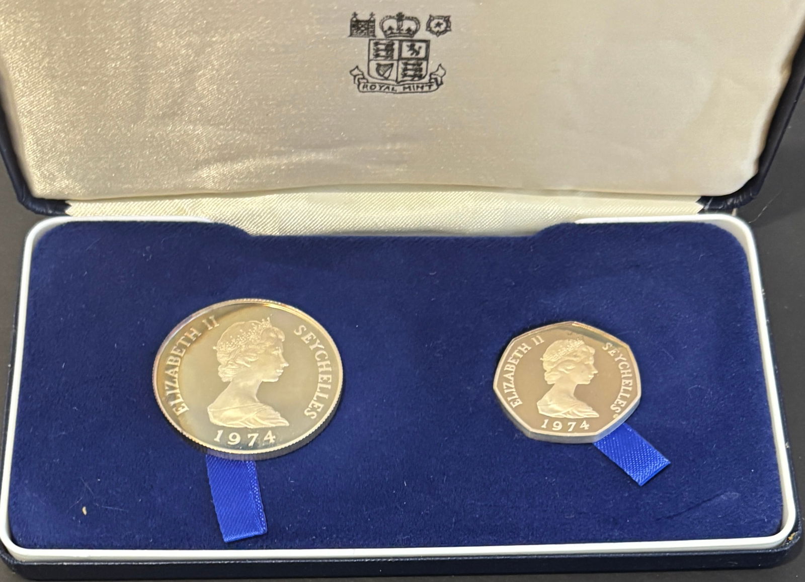 1974 Seychelles Silver Proof 2-Coin Set (5 & 10 Rupees) In Royal Mint Case (1 of 2)